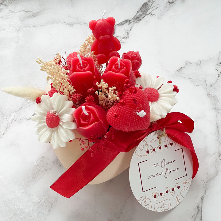 Arranjo Floral com Flores de Vela - Coração Florido de Amor 🌹❤️ Edição especial Dia dos Namorados