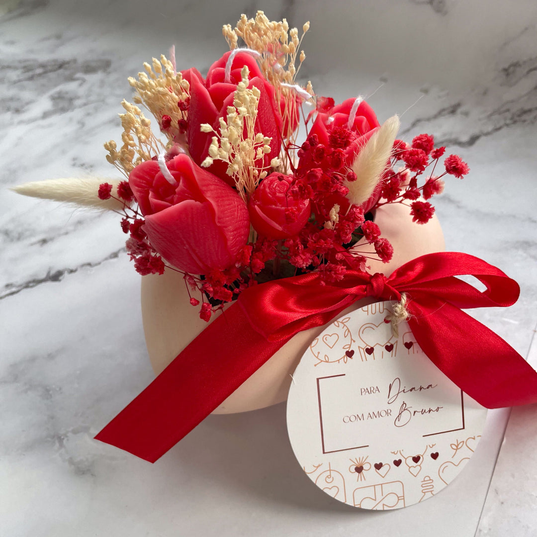 Arranjo Floral com Flores de Vela - Coração Florido de Amor 🌹❤️ Edição especial Dia dos Namorados