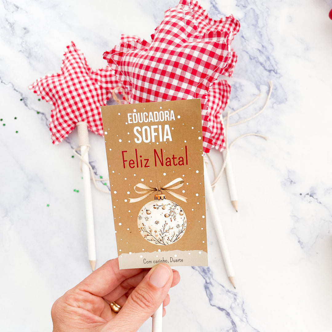 Lápis com Estrela em Tecido - Presente de Natal para Crianças
