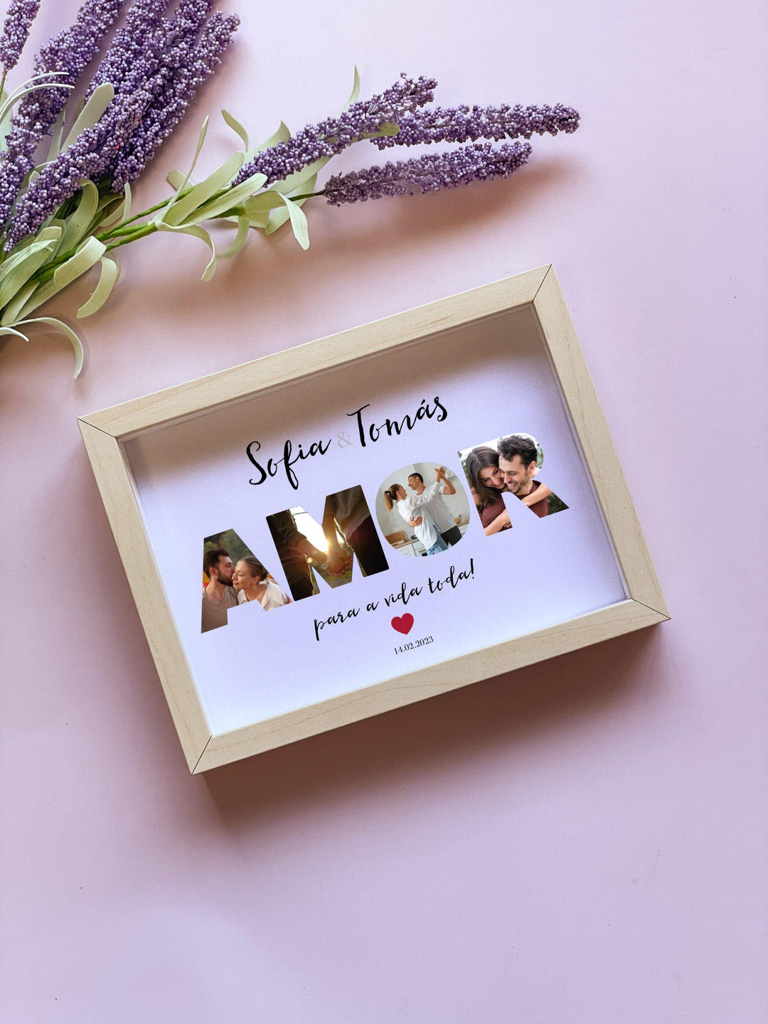 quadro dia dos namorados personalizado com fotografia e nomes amor para a vida toda
