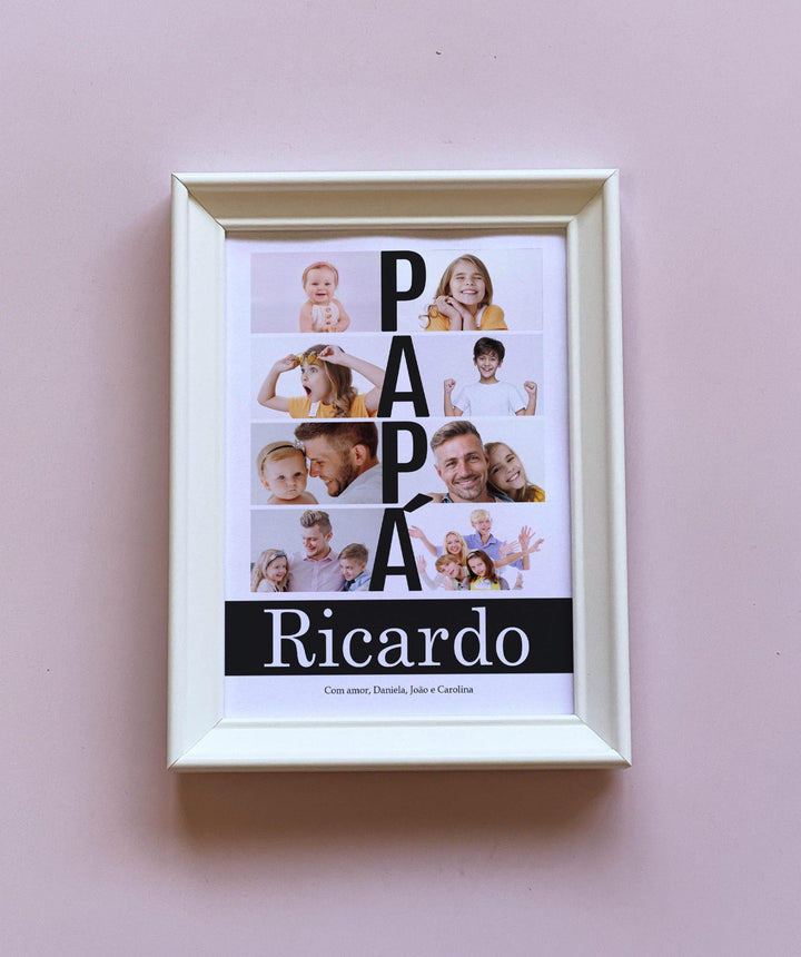 quadro Papá com nome - moldura branca