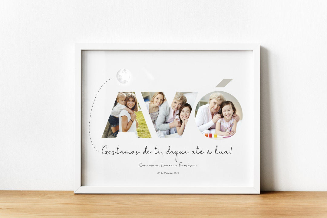Quadro Moldura AVÓ, AVÔ, AVÓS com Fotografia e Frase Gosto de Ti... - Cutxi Cutxi - Presentes Personalizados