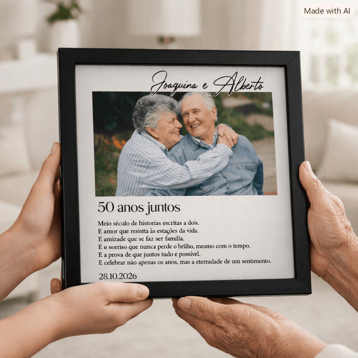 Quadro Moldura Bodas de Ouro – Homenagem a 50 Anos de Amor - Cutxi Cutxi - Presentes Personalizados