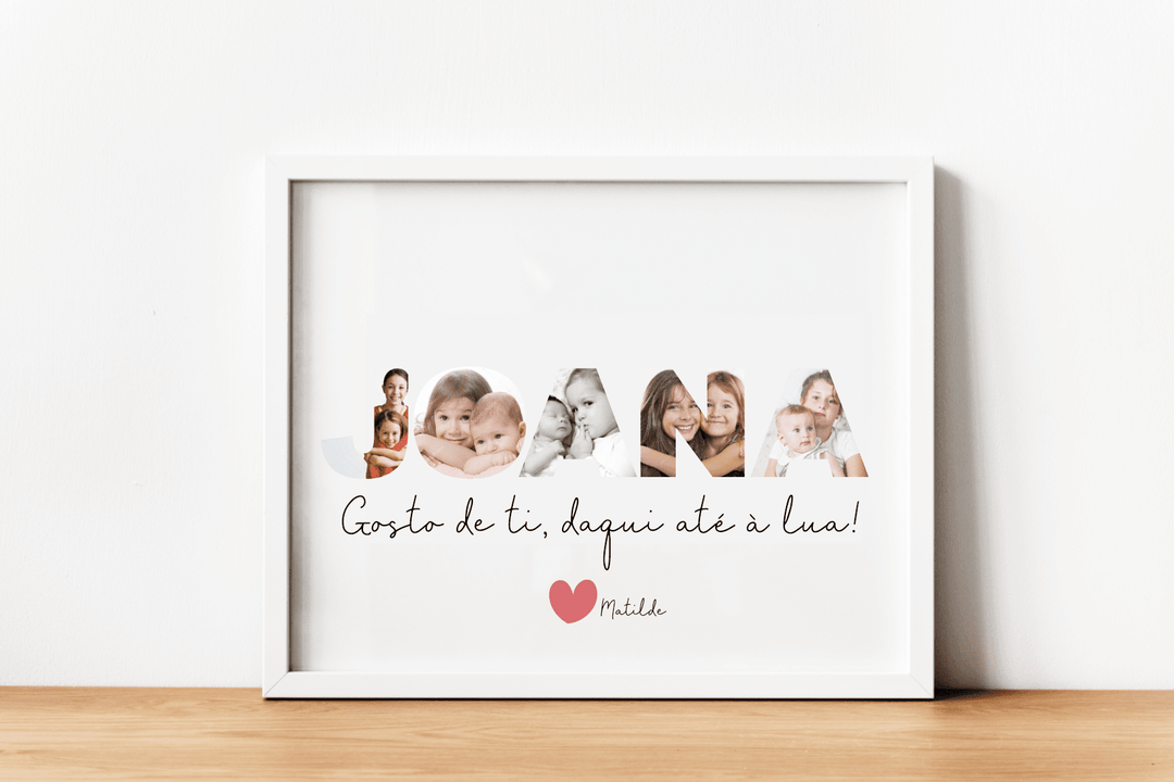 Quadro Moldura Palavra NOME ou OBRIGADA com Fotografia ou Frase Gosto de Ti... - Cutxi Cutxi - Presentes Personalizados