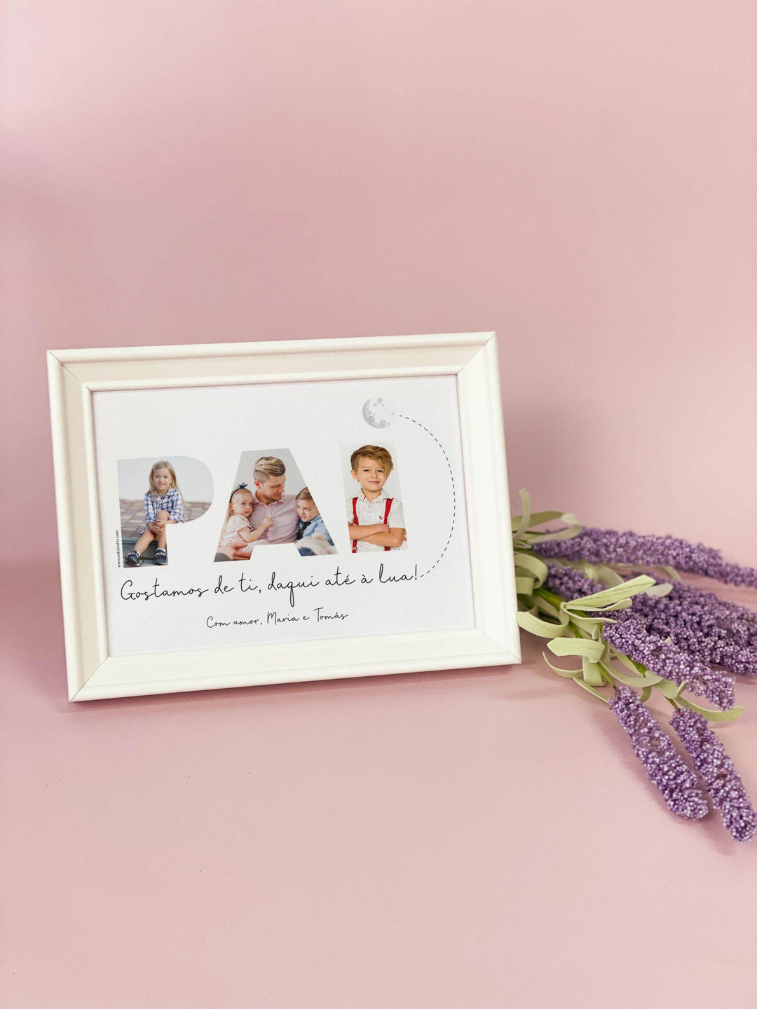 quadro pai gosto de ti daqui até a lua - moldura branca