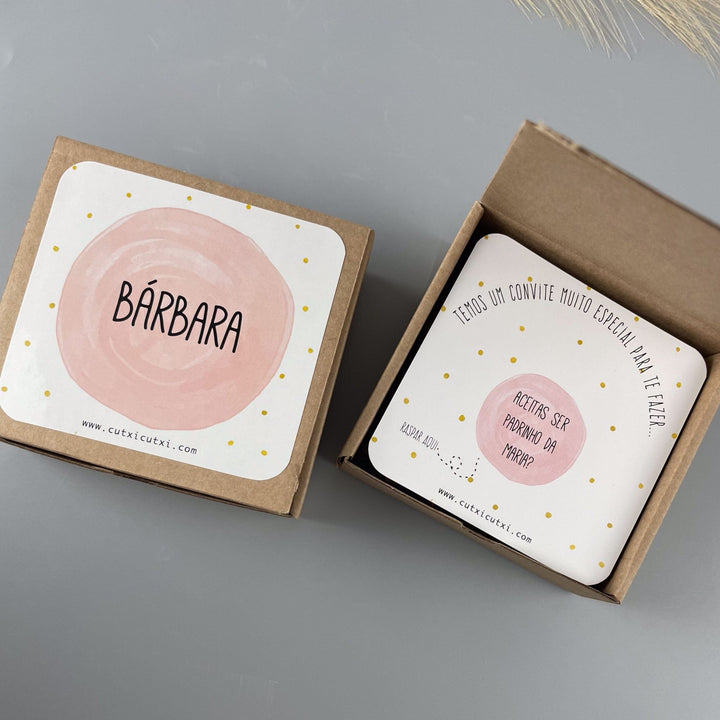 Raspadinha com Caixa - Aguarela Rosa - Cutxi Cutxi - Presentes Personalizados