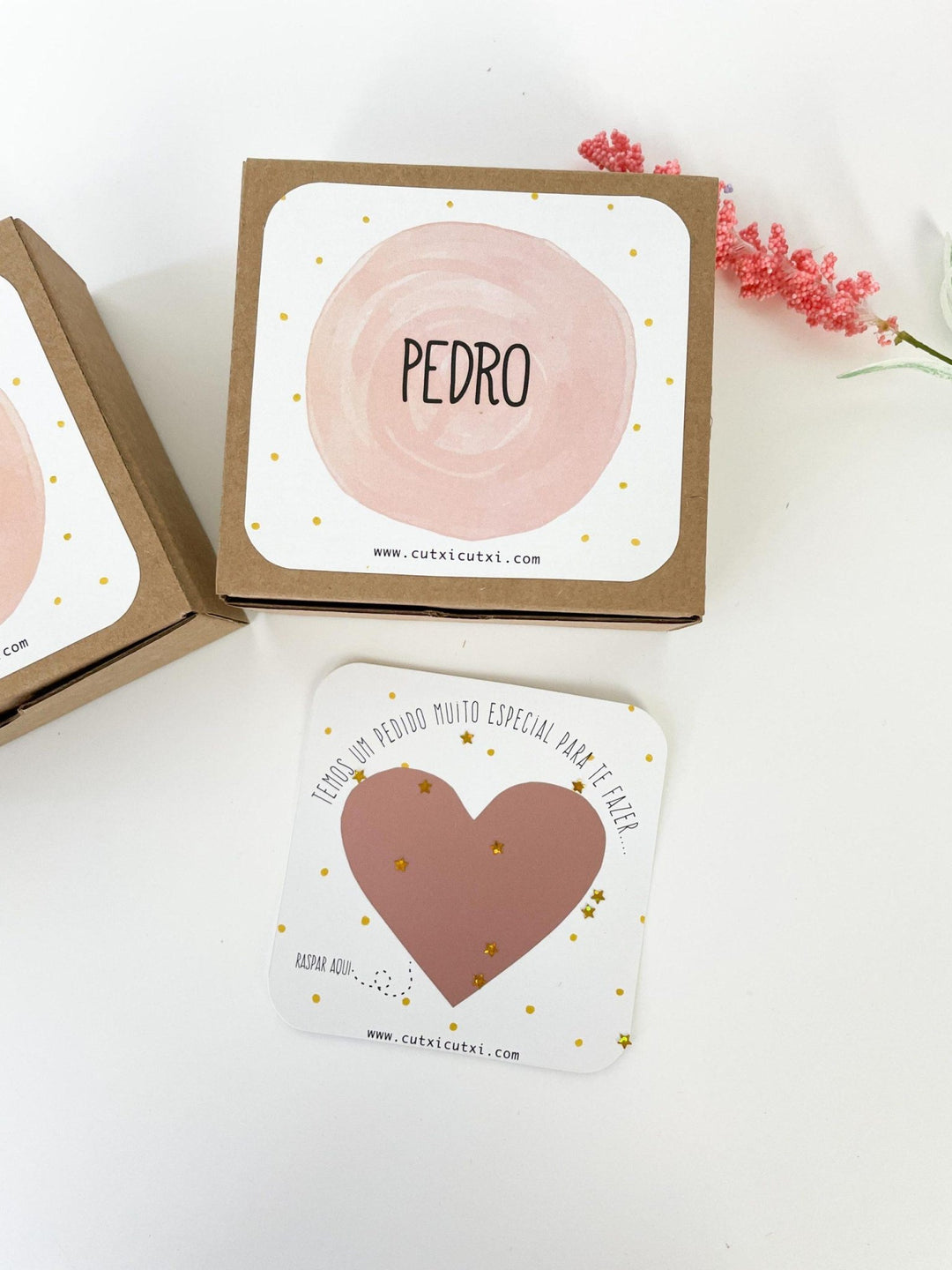 Raspadinha com Caixa - Aguarela Rosa - Cutxi Cutxi - Presentes Personalizados