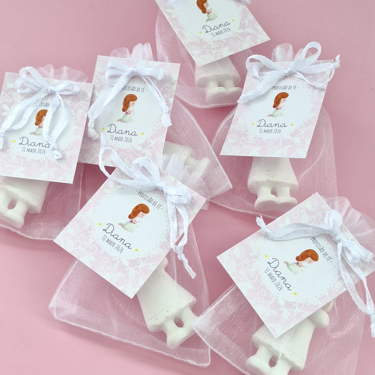 Santinhos de Gesso Perfumado | Lembrança Profissão de Fé - Cutxi Cutxi - Presentes Personalizados