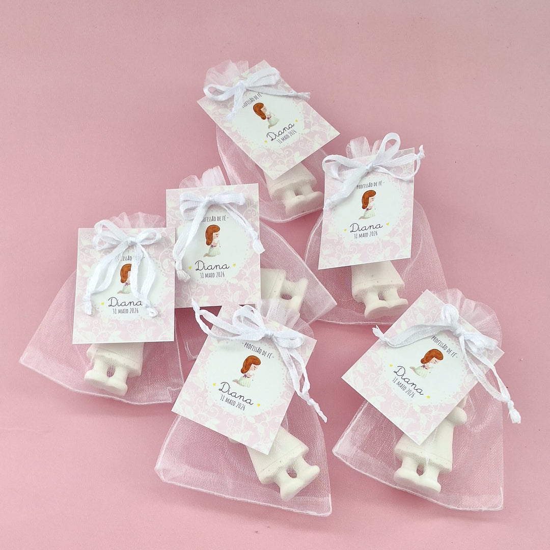 Santinhos de Gesso Perfumado | Lembrança Profissão de Fé - Cutxi Cutxi - Presentes Personalizados