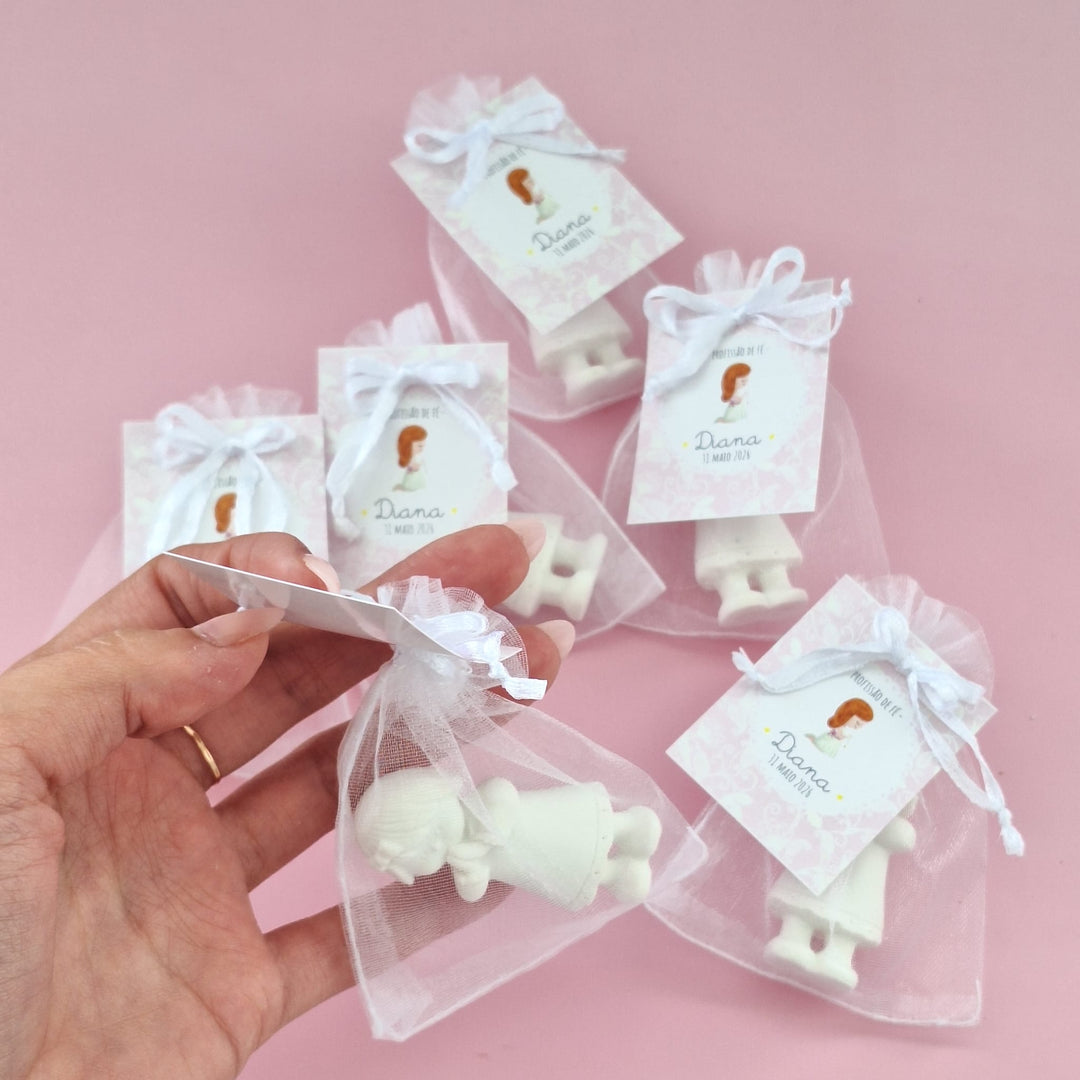 Santinhos de Gesso Perfumado | Lembrança Profissão de Fé - Cutxi Cutxi - Presentes Personalizados