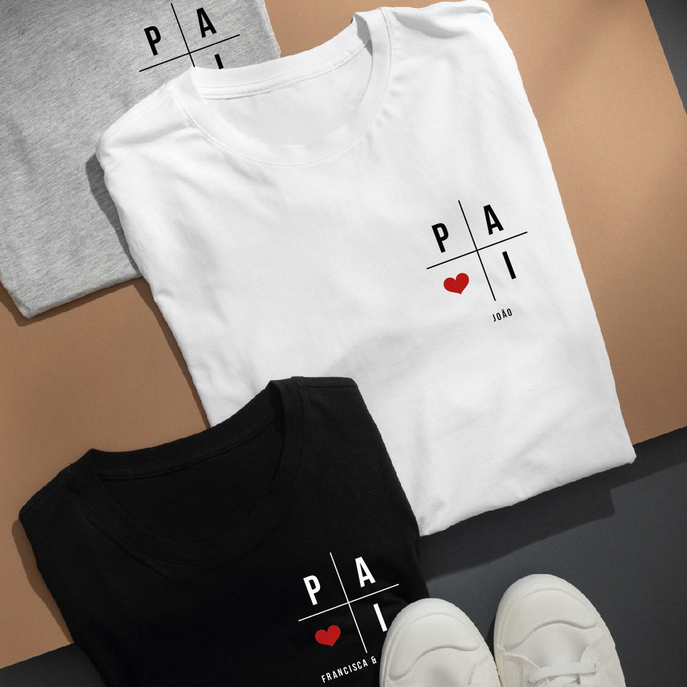 T-shirt Pai com Coração – Personalizada com Amor! ❤️👨‍👧‍👦 - Cutxi Cutxi - Presentes Personalizados
