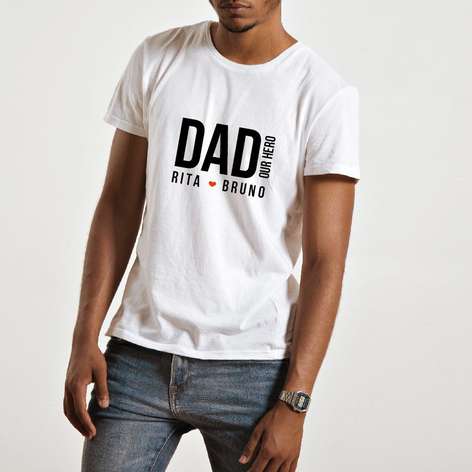 T-Shirt PAI/DAD - O Nosso Herói 👨‍👧‍👦❤️ - Cutxi Cutxi - Presentes Personalizados