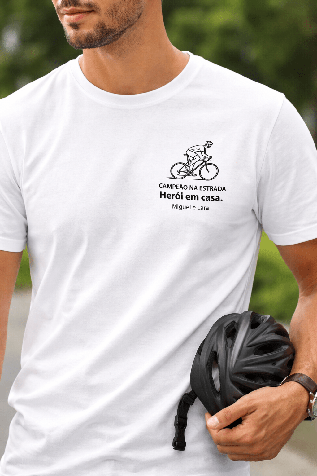 T-shirt Personalizada Pai Ciclista – Campeão na Estrada, Herói em Casa - Cutxi Cutxi - Presentes Personalizados