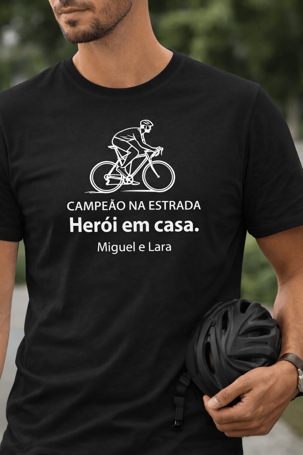 T-shirt Personalizada Pai Ciclista – Campeão na Estrada, Herói em Casa - Cutxi Cutxi - Presentes Personalizados