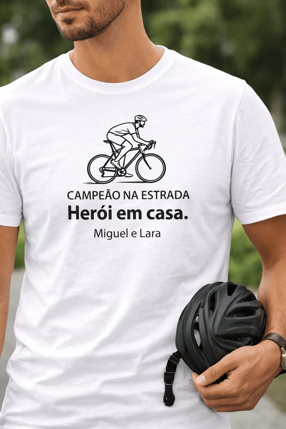 T-shirt Personalizada Pai Ciclista – Campeão na Estrada, Herói em Casa - Cutxi Cutxi - Presentes Personalizados