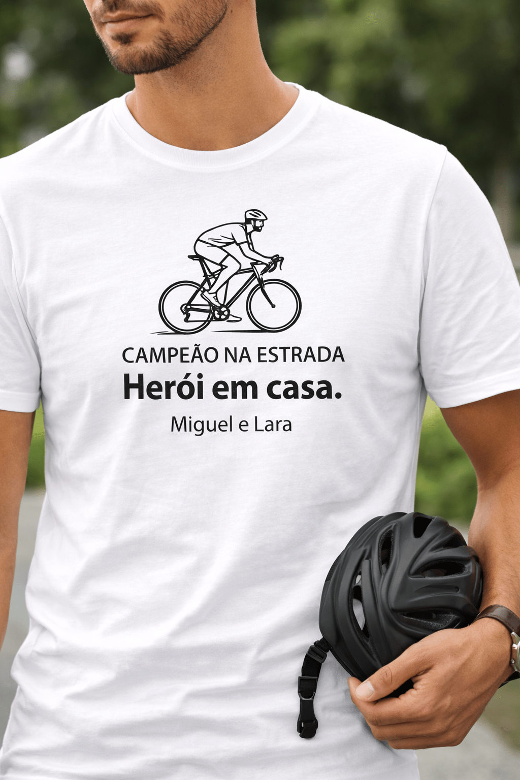 T-shirt Personalizada Pai Ciclista – Campeão na Estrada, Herói em Casa - Cutxi Cutxi - Presentes Personalizados