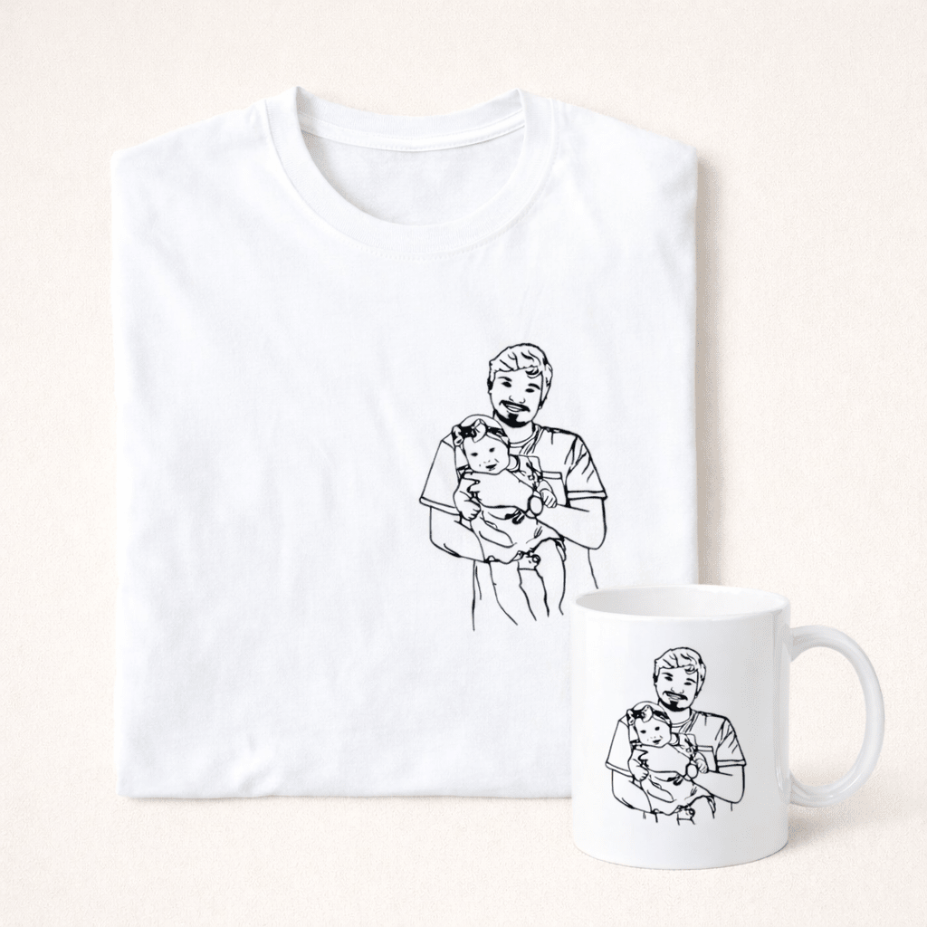 T-shirt Retrato em Traço | Pai - Cutxi Cutxi - Presentes Personalizados