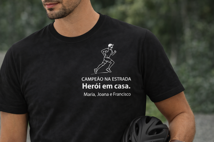 T-shirt Personalizada Pai Corredor – Campeão na Estrada, Herói em Casa