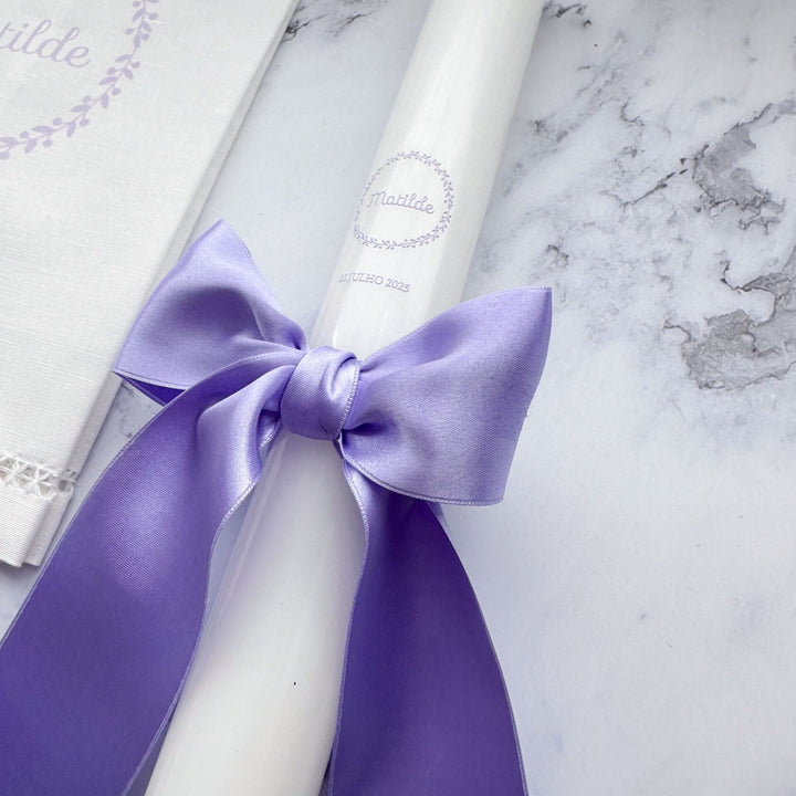 Vela de Batizado Cetim - Cutxi Cutxi - Presentes Personalizados