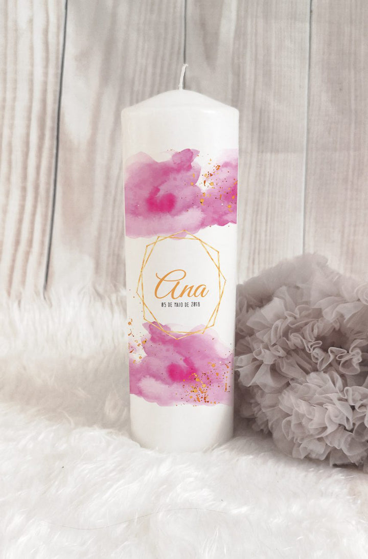 Vela da Vida personalizada Céu Rosa | Presente Ideal para o Nascimento ou Primeiro Aniversário