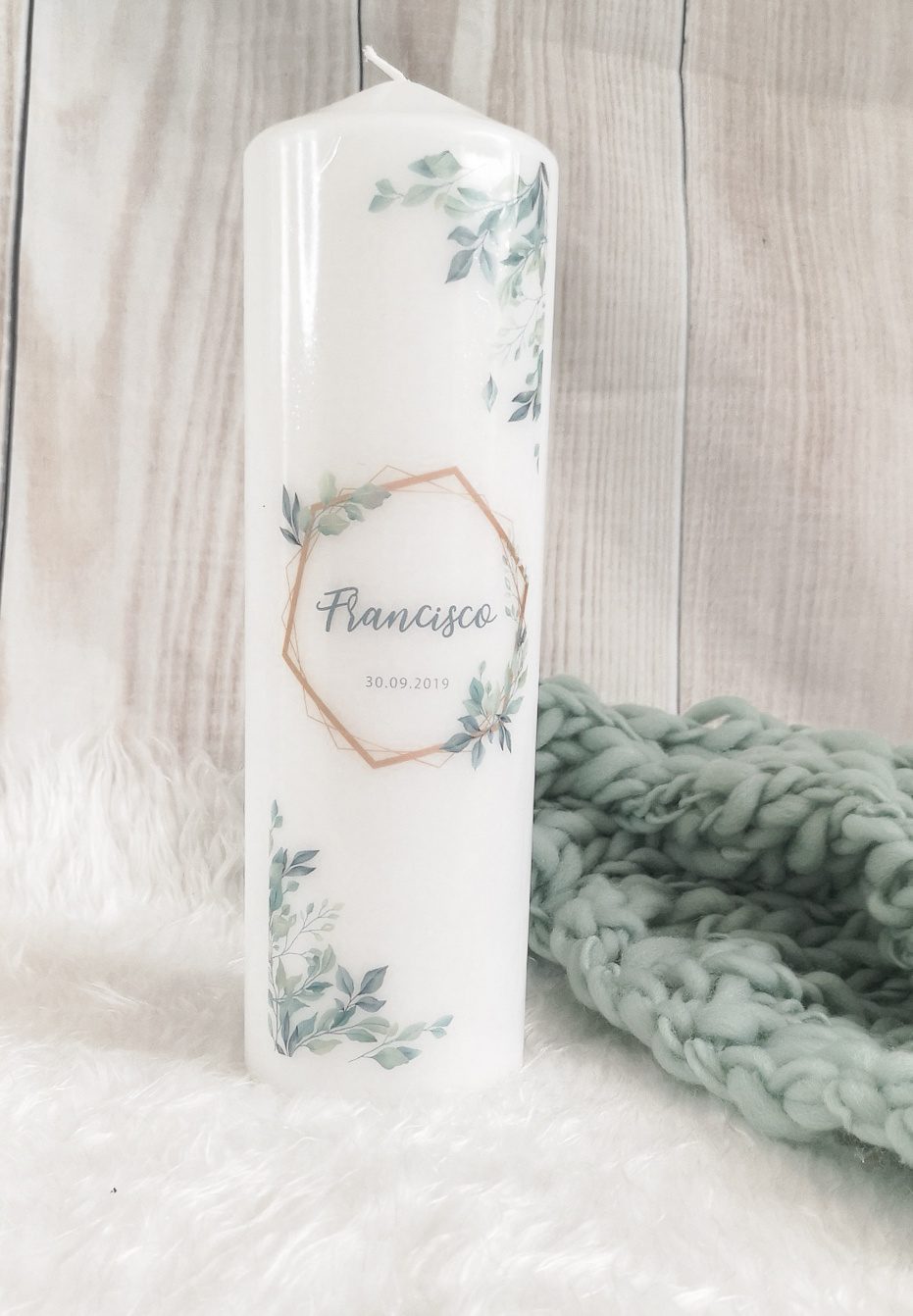 Vela da Vida Personalizada Folha Suave | Presente Ideal para o Nascimento ou Primeiro Aniversário