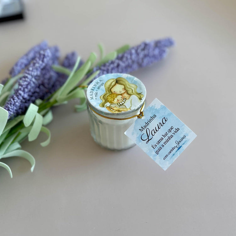 Velinha perfumada com vidro oferta de Batizado - Cutxi Cutxi - Presentes Personalizados