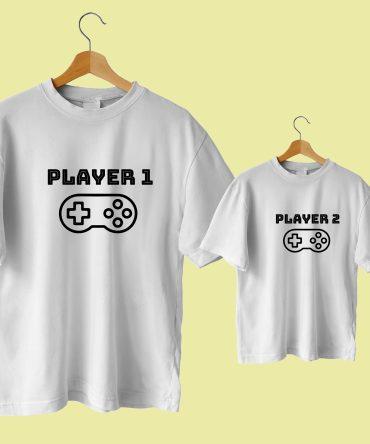 tshirt pai e filho gamer jogador 1 e jogador 2