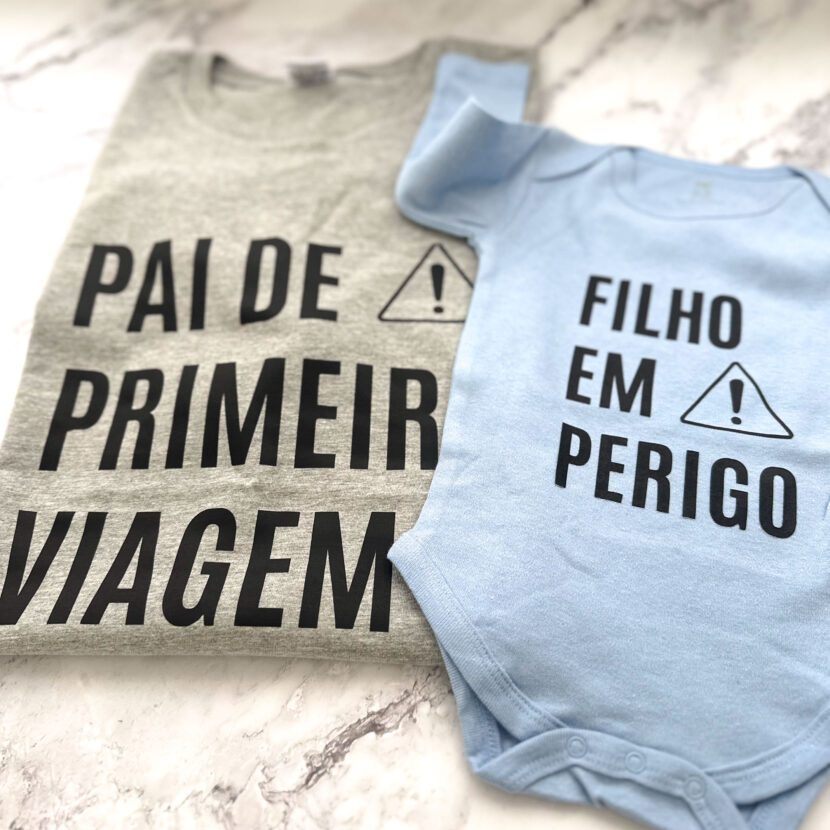 Conjunto T-shirt Pai de Primeira Viagem e Body Bebé em Perigo