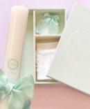 Conjunto Batizado GLAMOUR com Vela Concha Toalha e Caixa média pintada à mão