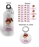 Conjunto Regresso às aulas com Etiquetas, garrafa e identificador com ilustração Criança (Regresso às aulas)
