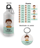 Conjunto Regresso às aulas com Etiquetas, garrafa e identificador com ilustração Criança (Regresso às aulas)