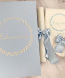 Conjunto Batizado GLAMOUR com Vela Concha Toalha e Caixa média pintada à mão