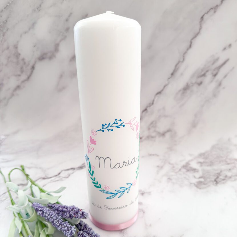 Vela da Vida Personalizada Florais | Presente Ideal para o Nascimento ou Primeiro Aniversário
